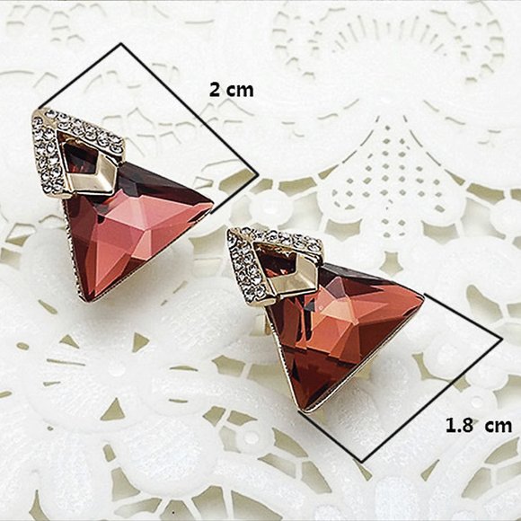 Triangle Shaped Red Brown Swarovsiki Element Crystal Leverback Stud Earrings - Picture 4 of 5